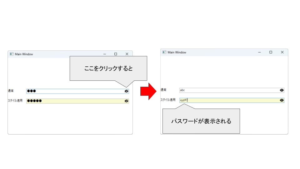 WPFパスワード表示切替機能付きソース渡します WPFでPasswordBoxでパスワードを表示させたい イメージ1