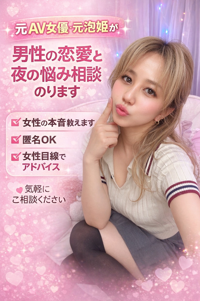元AV女優・元泡姫が男性の相談のります 女性目線で本音アドバイスします イメージ1