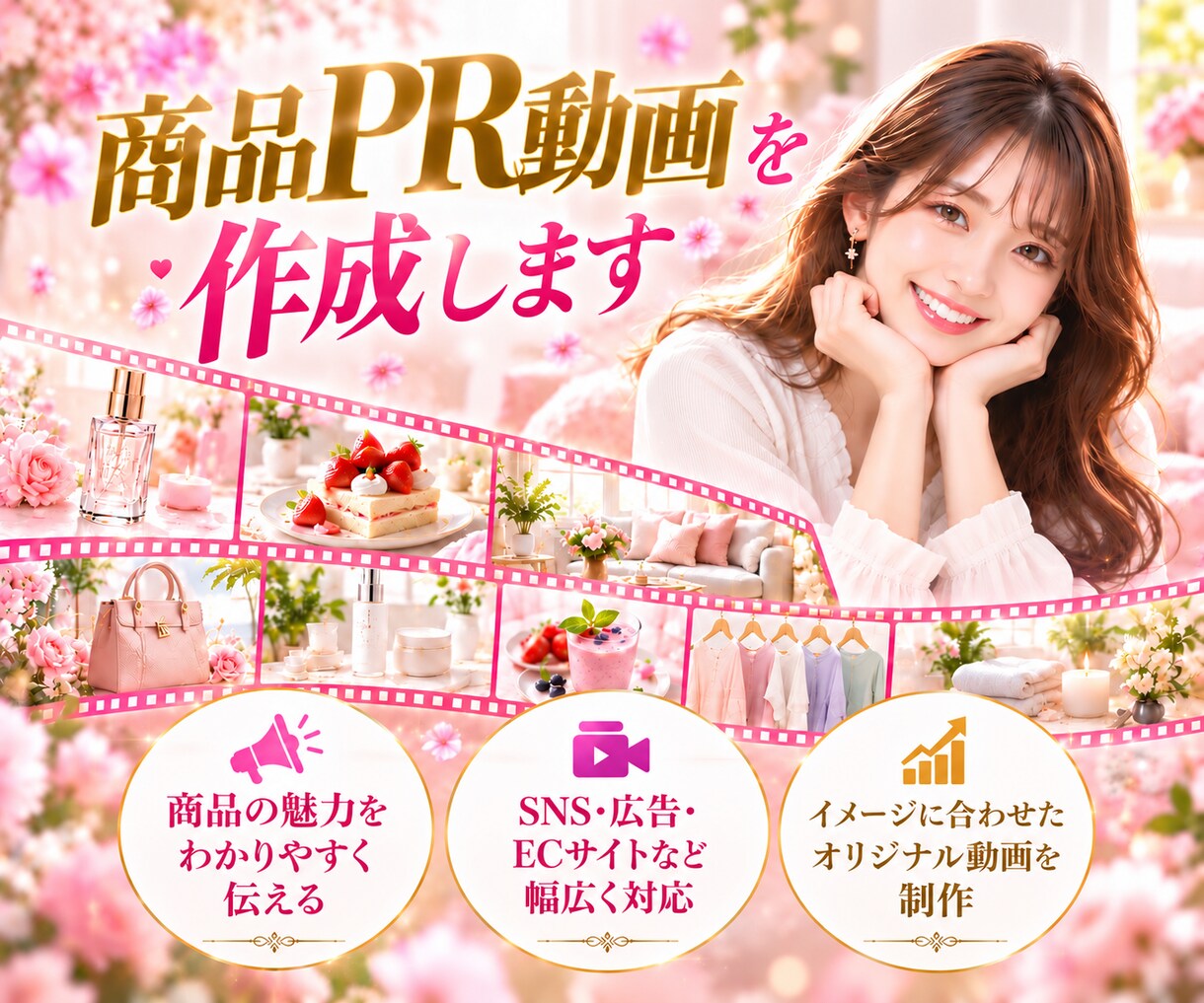 商品の魅力が伝わるPR動画を制作します SNS・広告・ECサイトを華やかな動画で彩ります イメージ1