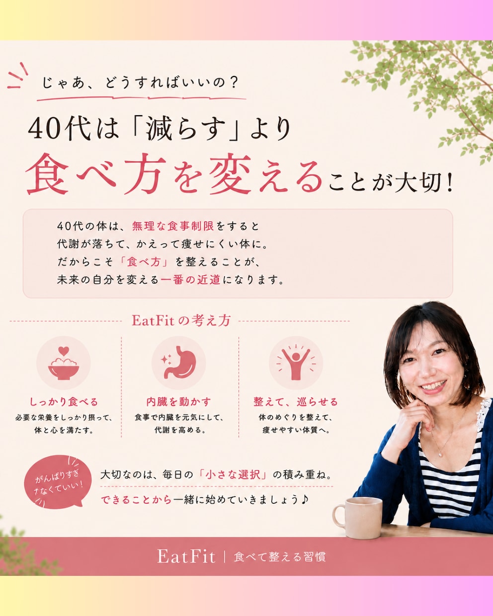 40〜50代女性のダイエット相談にのります 栄養士歴20年。食べながら整えるダイエットを一緒に考えます イメージ2