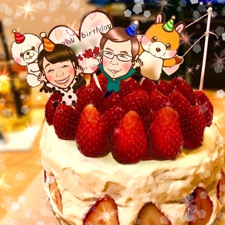 誕生日ケーキに飾れるオーダー似顔絵を制作します ケーキに飾ってサプライズ、その後記念にずっと残せる似顔絵です イメージ1