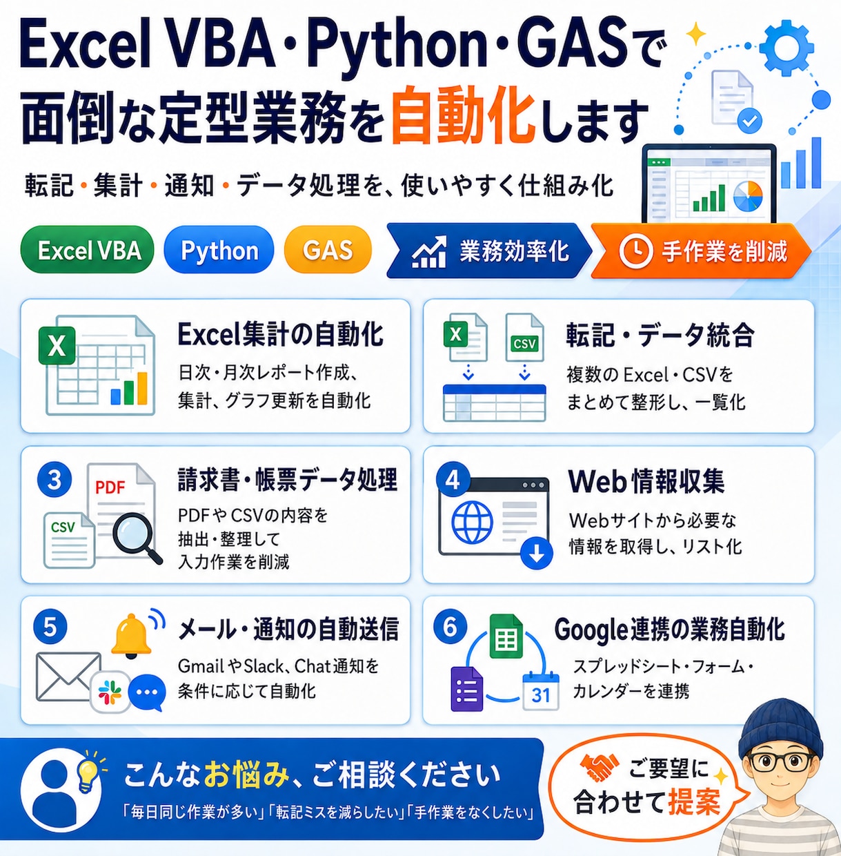 Excel・GASで面倒な業務を自動化します 社内SE歴20年。Excel・GAS最適なご提案をいたします イメージ1