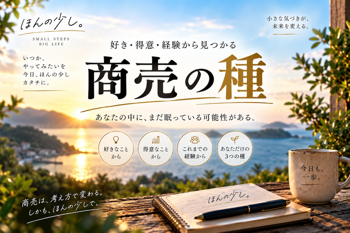 あなたの好き・得意・経験から商売の種を3つ考えます 何か始めたい。でも何をすればいい？を一緒に考えます イメージ1