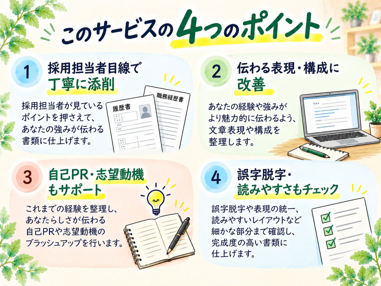 履歴書・職務経歴書を丁寧に添削します 現役キャリアアドバイザーがあなたの強みを引き出します イメージ2