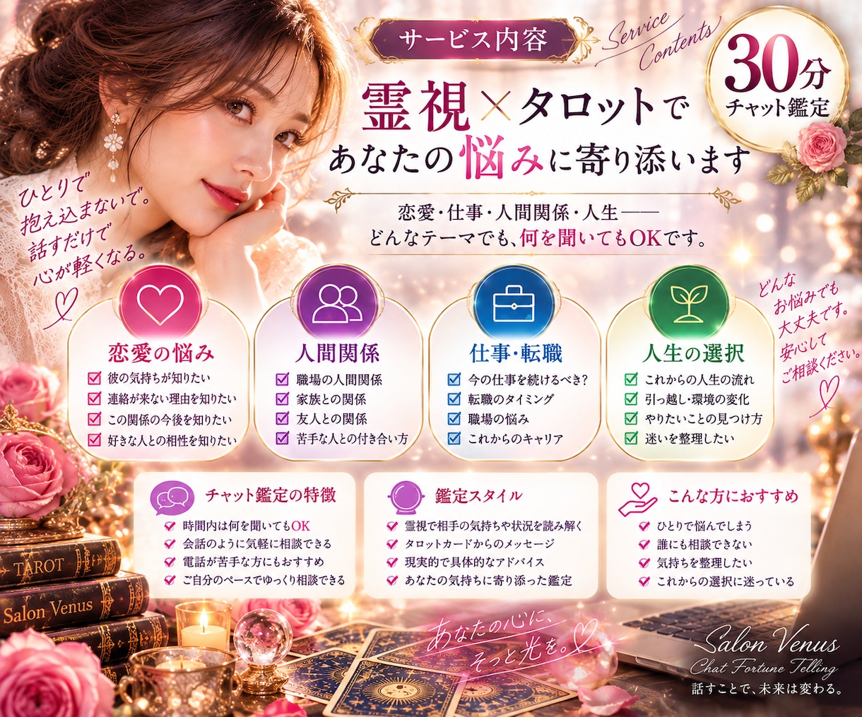 霊視×タロット30分チャットで彼の本音を鑑定します 鑑定歴37年。プロが読み解く、本当の気持ち。 イメージ2