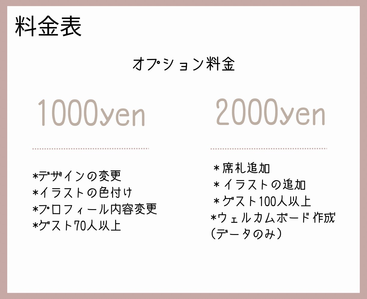 シンプルでオシャレなペーパーアイテム作ります 自分たちがイラストになっている世界にひとつだけの席次表 イメージ3