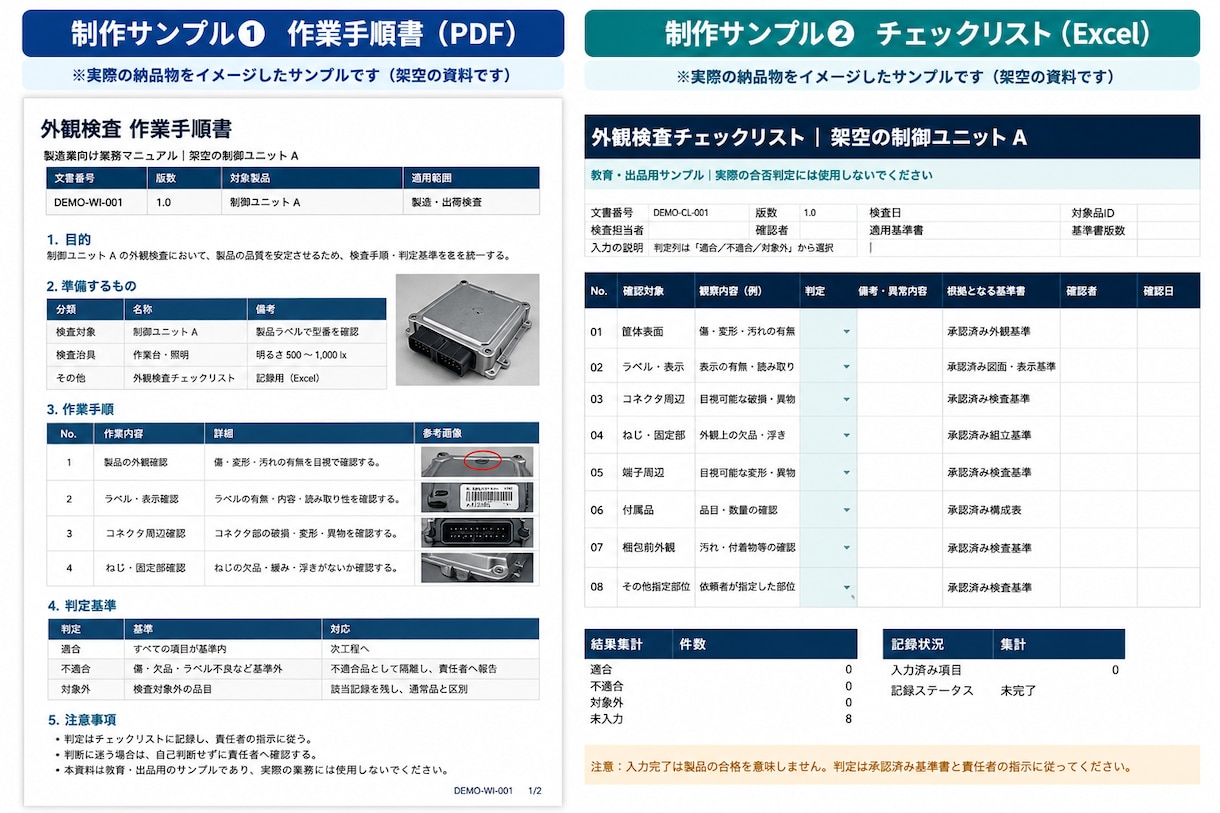 作業手順書・チェックリストを作成します 製造業・品質保証の経験を活かし、見やすい業務資料を作成 イメージ2