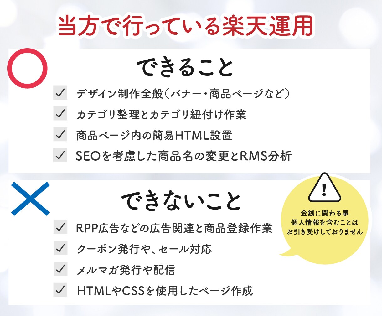 リピーター限定｜楽天運用の相談改善を支援します 相談のみ・作業込みから選べる楽天運用サポート イメージ5