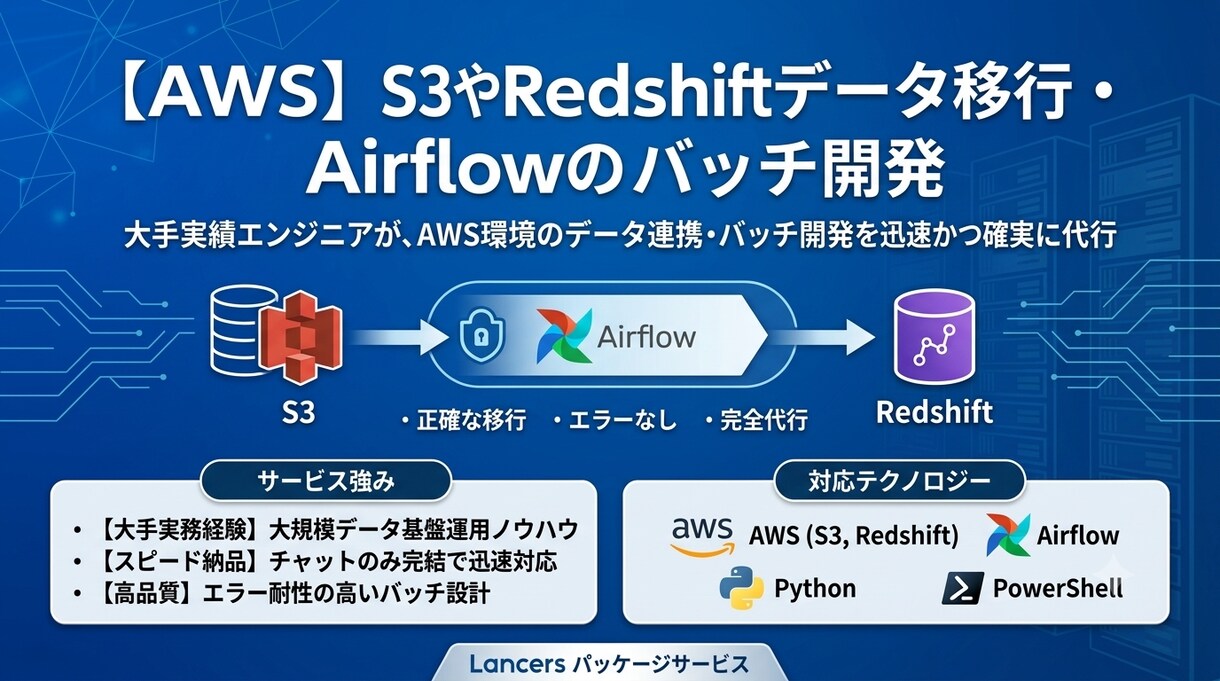 現役SEが基盤構築・SQL作成を代行します S3/Redshift/Airflow、データ連携の自動化 イメージ1