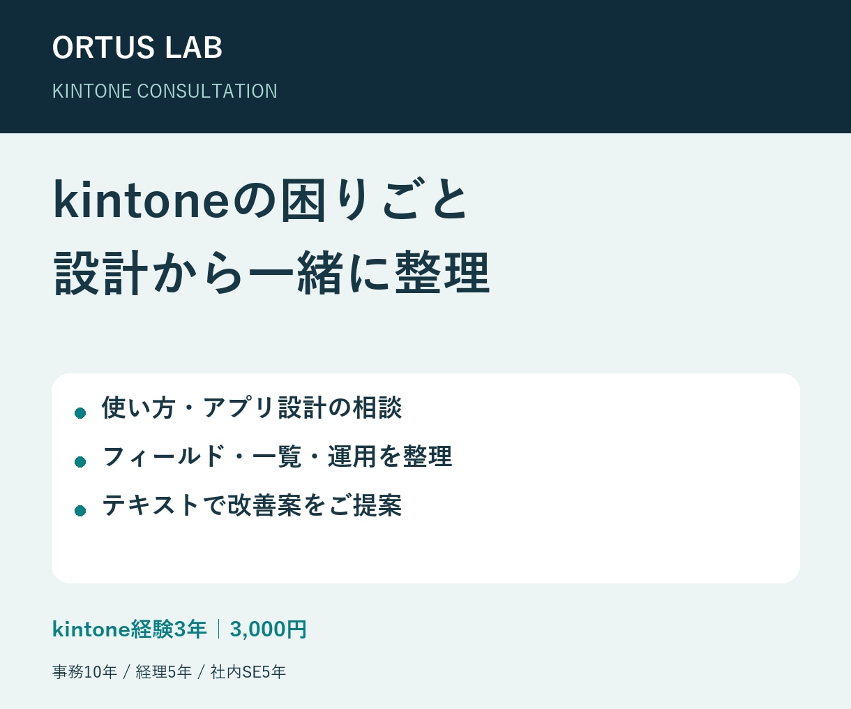 kintoneの使い方・アプリ設計を相談できます 経験3年、テキストで運用と設計を整理します イメージ1