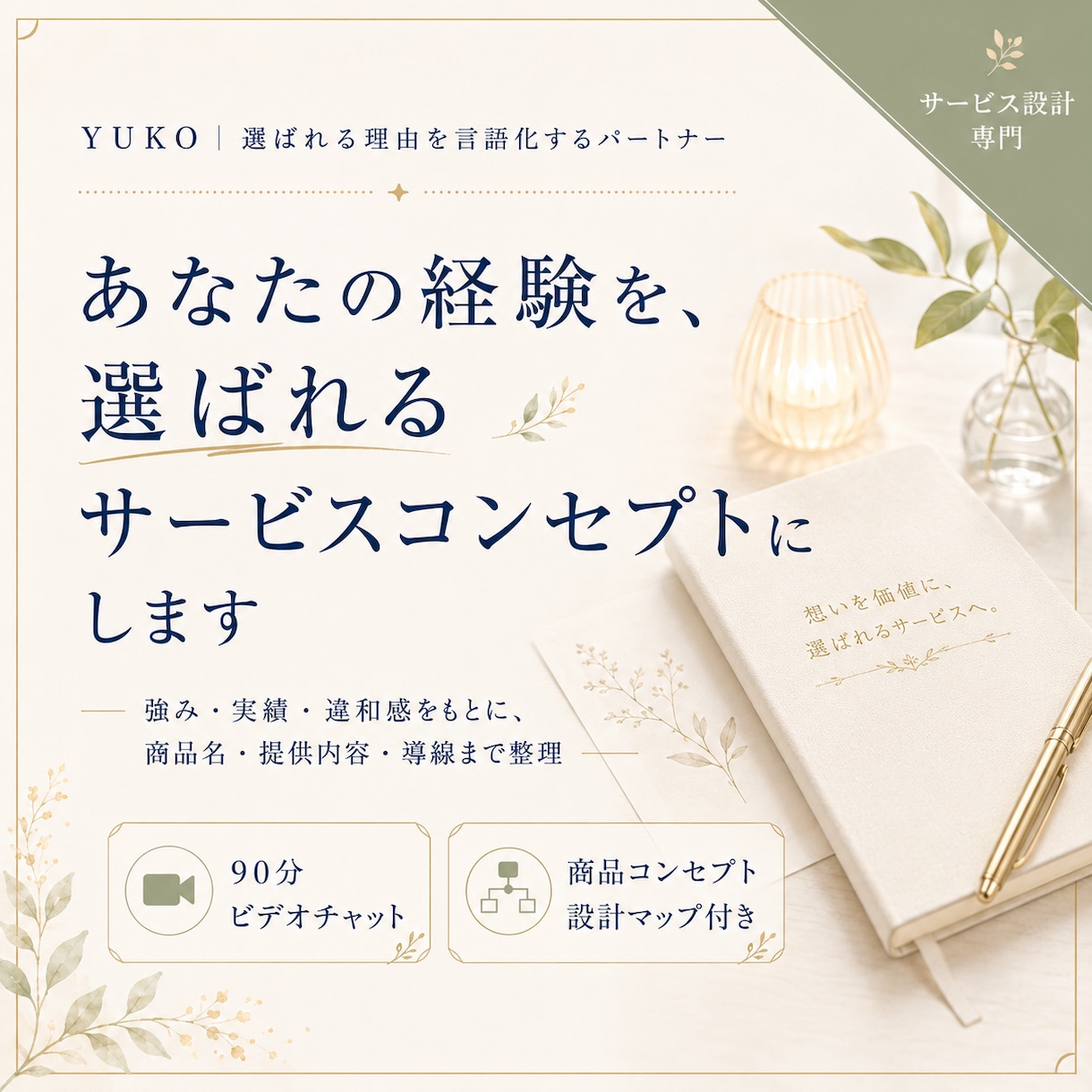 あなたの経験を選ばれるサービスコンセプトにします 誰に・何を・なぜ届けるのかを整理、提供内容・導線まで整えます イメージ1