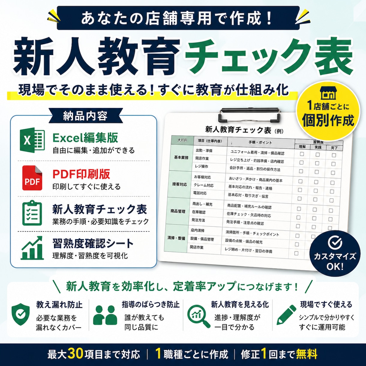 店舗専用の新人教育チェック表を作成します 教え漏れ・指導のばらつきを減らす店舗専用シート イメージ3