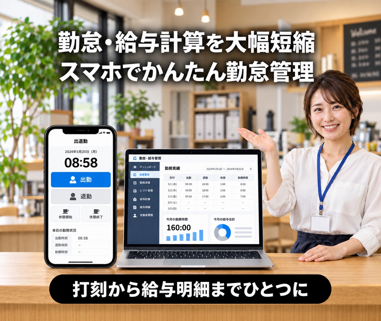 勤怠から給与計算までまとめるアプリを制作します 出退勤の打刻・給与集計・明細発行を一つにまとめます イメージ1