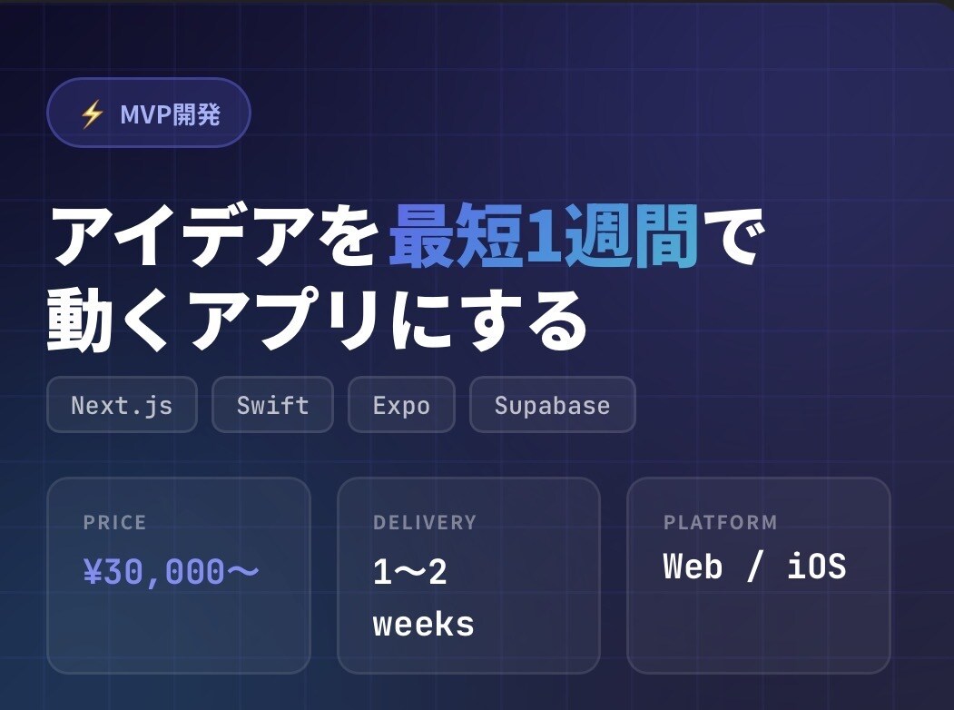 アプリのMVPを爆速で開発します アイデア段階からOK！現役アプリ開発者が動くプロダクトを納品 イメージ1