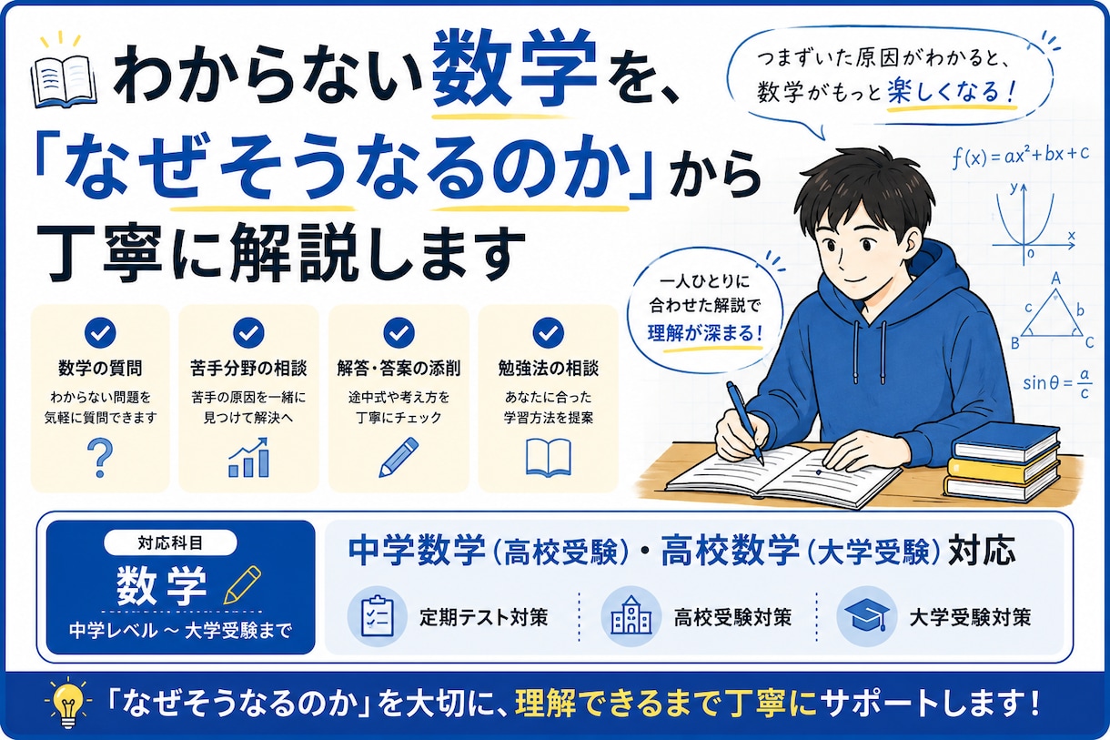 数学の勉強法をプロ講師が診断します 頑張っているのに伸びない原因を一緒に発見します！ イメージ1