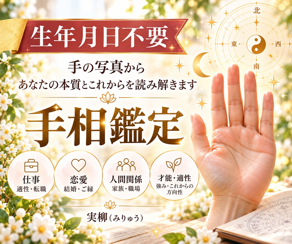 手の写真から本質とこれからを鑑定します 生年月日不要｜仕事・恋愛・人間関係も丁寧に読み解きます イメージ1
