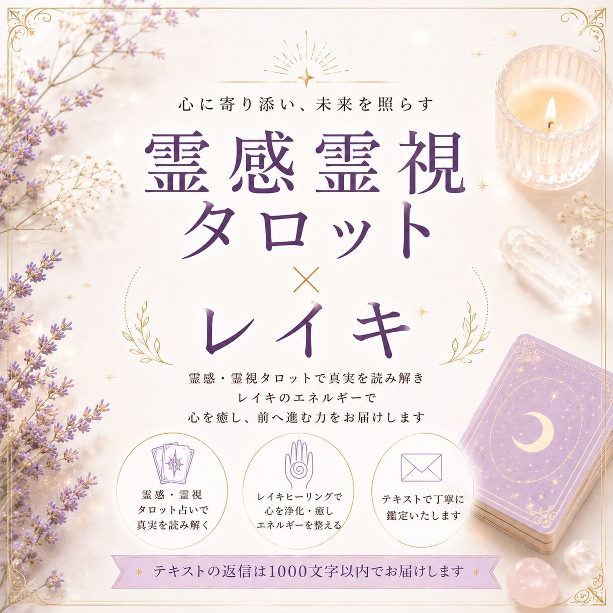 霊感タロットでお悩みに寄り添います 半日でお届け♡テキストメニュー♡霊感タロットとレイキ◎ イメージ1