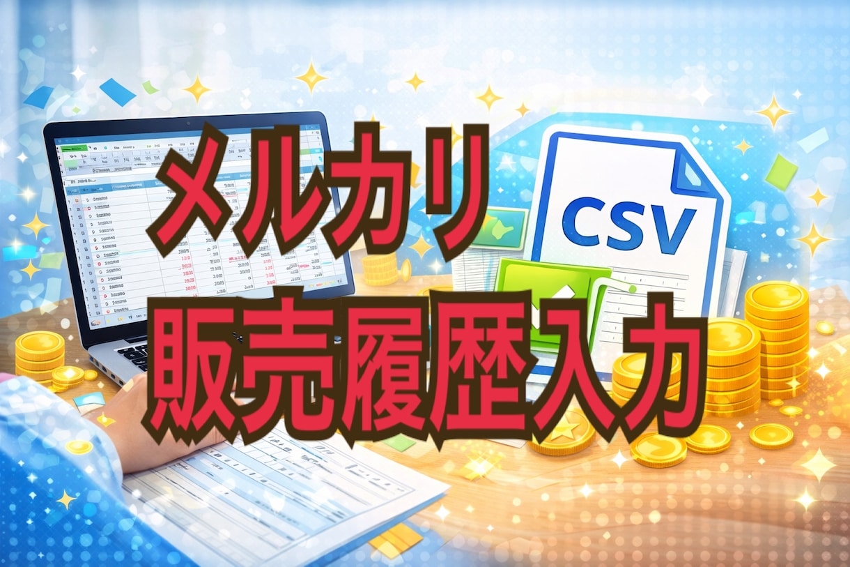 メルカリ販売履歴をテキスト、CSV形式に入力します メルカリの販売履歴をテキスト形式で入力代行いたします。 イメージ1