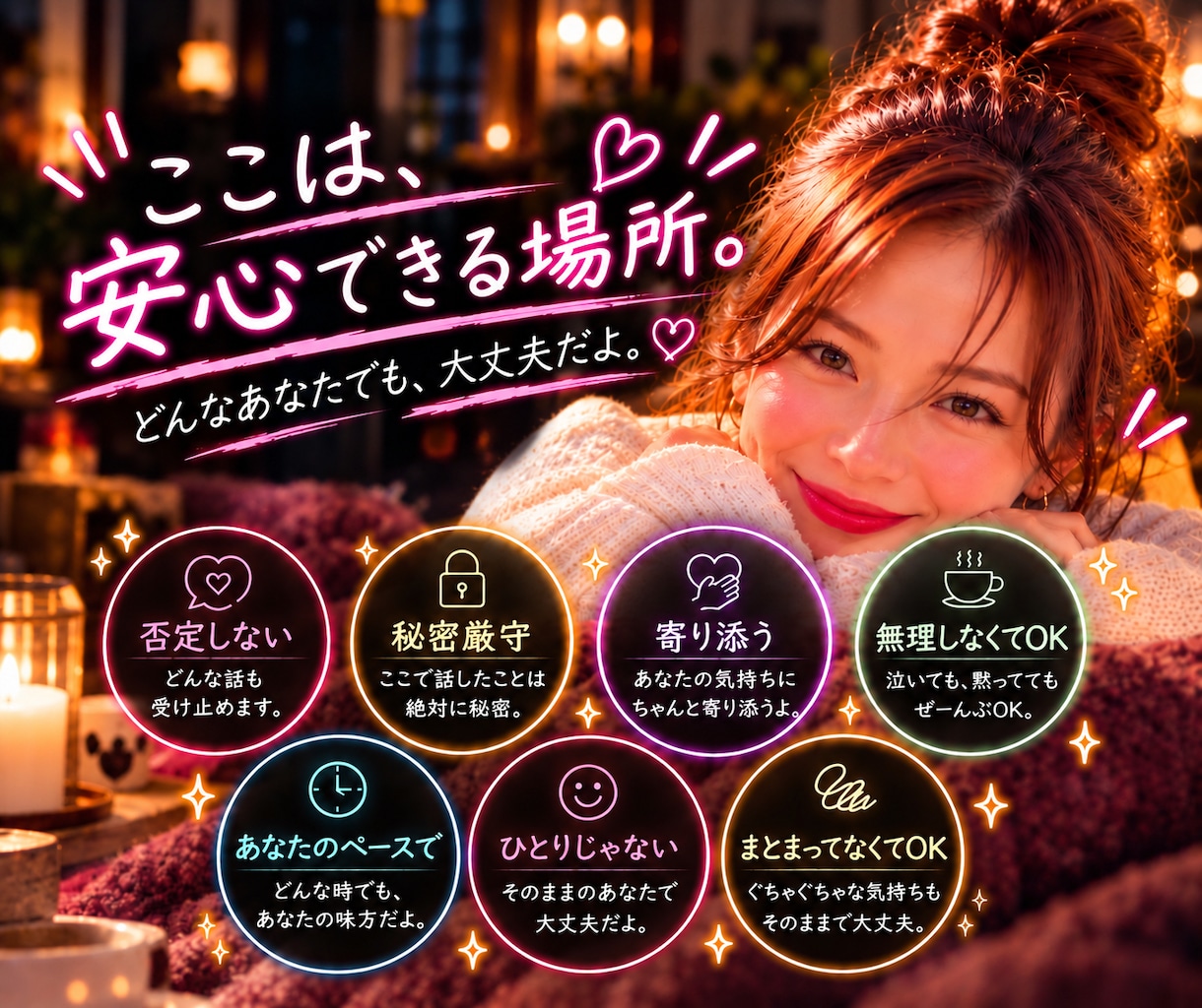 誰にも言えない【本音、愚痴、秘密】全部受け止めます 『ひとりで抱えないで/全部さらけ出しちゃえ/2人だけの秘密』 イメージ4