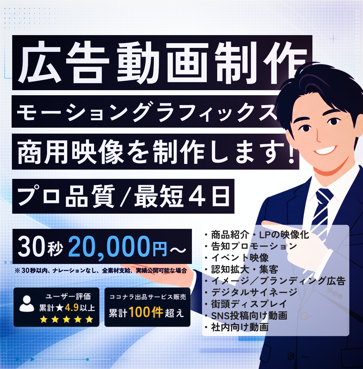 広告映像を制作します モーショングラフィックスで目的に合った広告映像を制作します！ イメージ1