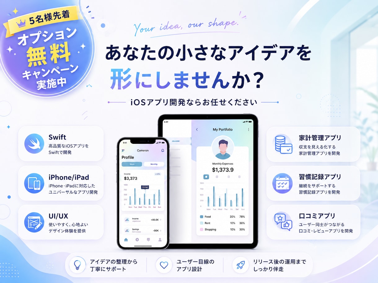 iOSスマホアプリを開発します あなたの小さなアイデアを形にしてみませんか？ イメージ1