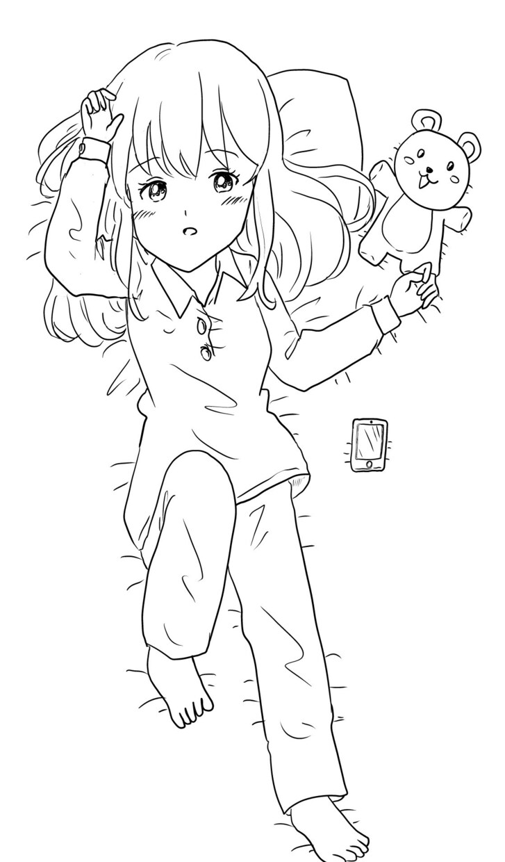 デジタルの漫画を描きます クマのぬいぐるみと一緒に寝ている女の子です。 イメージ1