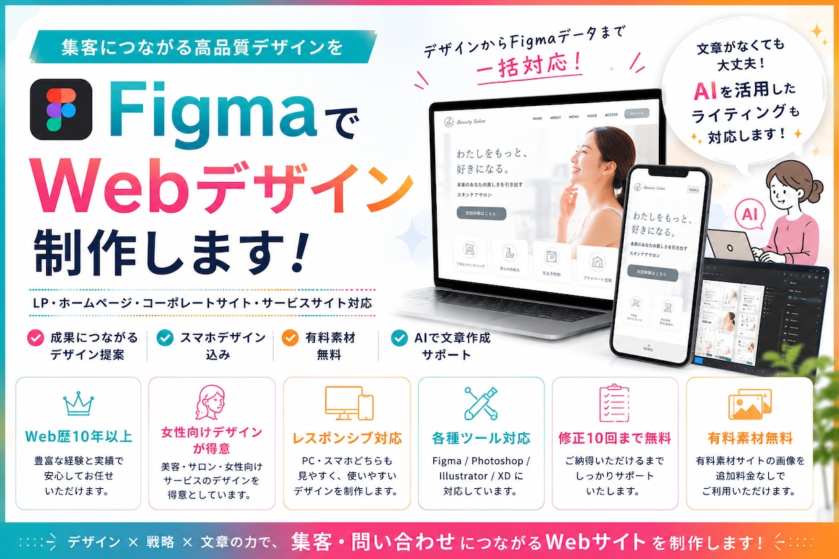 FigmaでLP・Webサイトデザインを制作します デザインからFigmaデータまで一括対応します。 イメージ1