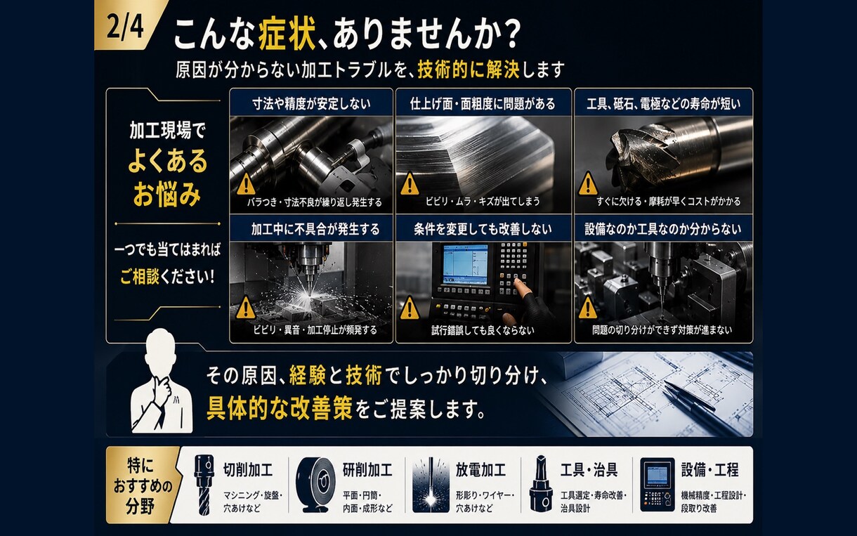 加工不良・工具寿命の原因を技術的に分析します 切削・研削・放電加工など、現場経験をもとに改善策をご提案 イメージ2