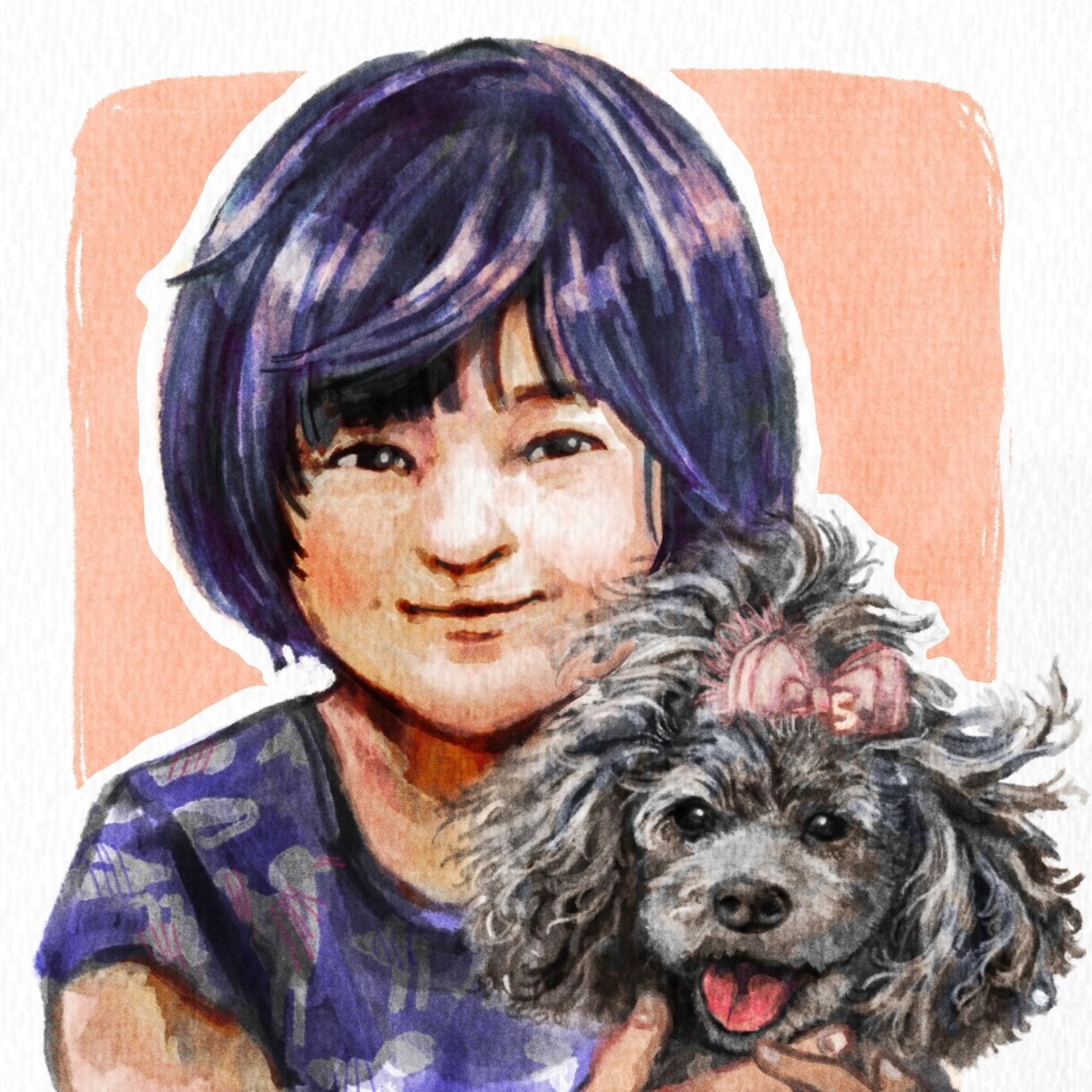商用ok お写真から墨画/水彩画風の似顔絵描きます 複数人、わんこ・にゃんこ、背景描写も対応可 イメージ2