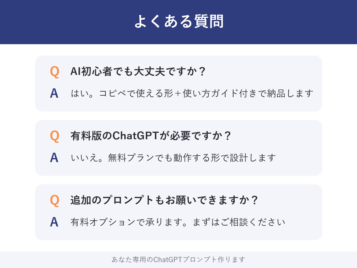あなた専用のChatGPTプロンプト3本作ります 仕事に合わせた「使えるAI指示文」を設計してお届けします イメージ9