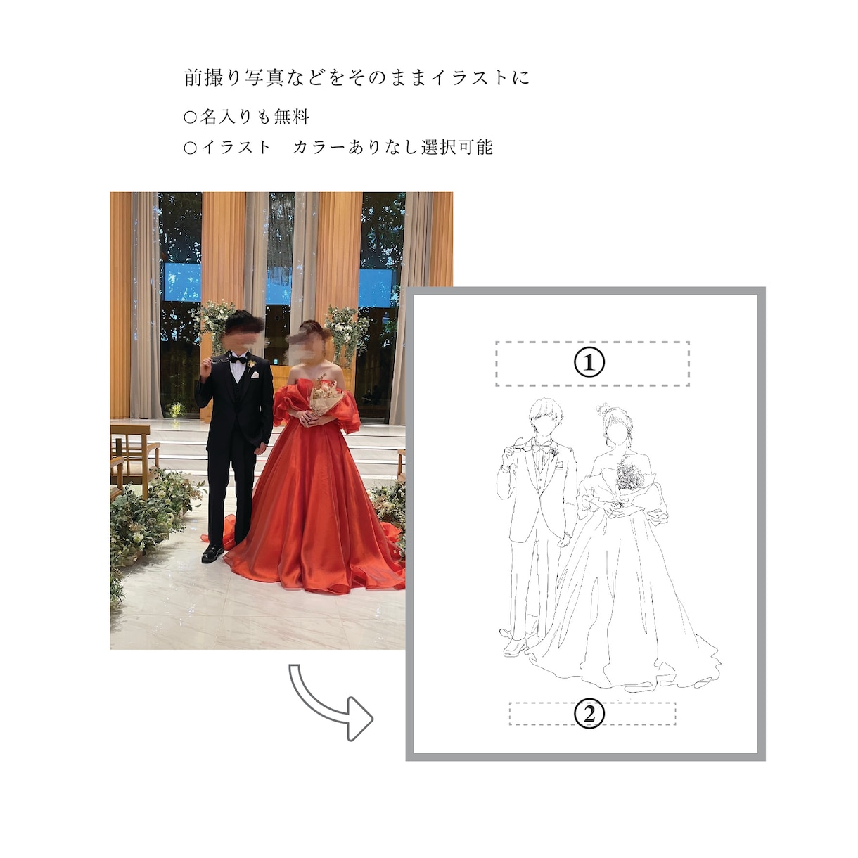 あなたのお写真を手書き風のイラストに描きます ウェルカムボードや記念、特別な日に イメージ2