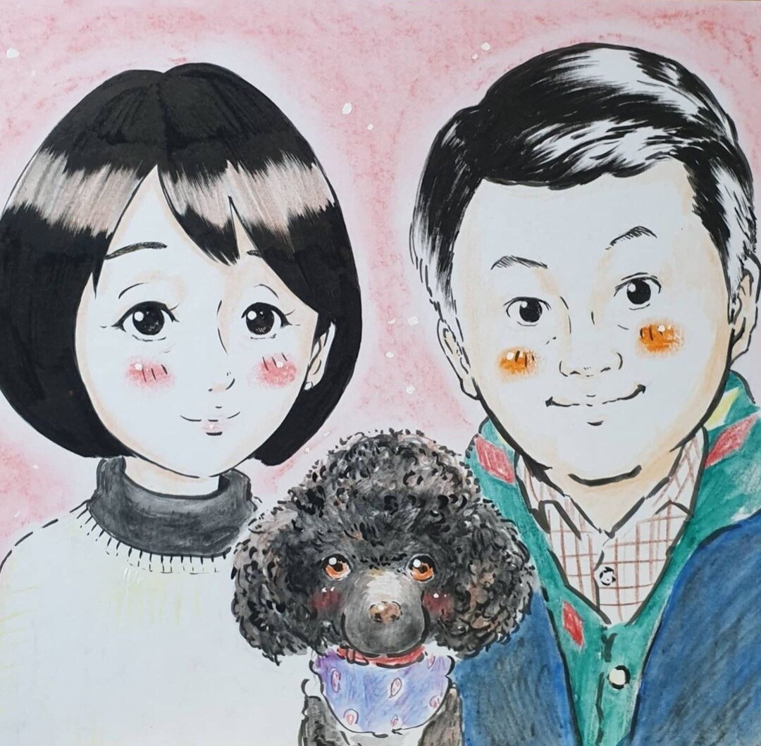 ペットと人物を一緒に描きます 大好きなペットと一緒に似顔絵をお描きます！ イメージ1