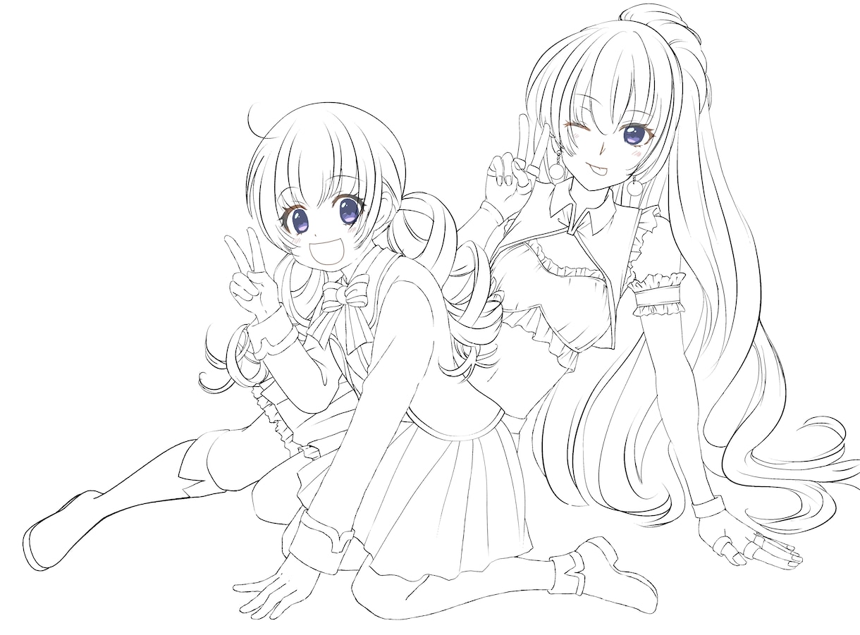 コミックイラスト線画描きます 線画練習　トレス　塗り絵などに　塗り見本あります イメージ1