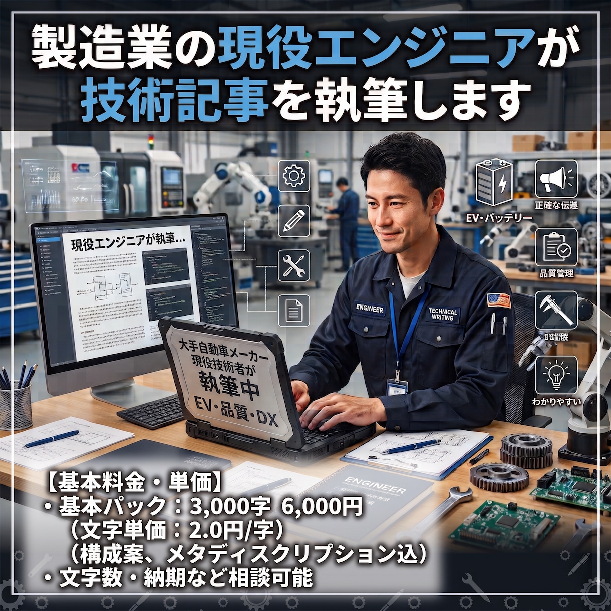 製造業の現役エンジニアが技術記事を執筆します 大手自動車メーカー現役技術者が、専門記事をわかりやすく イメージ1