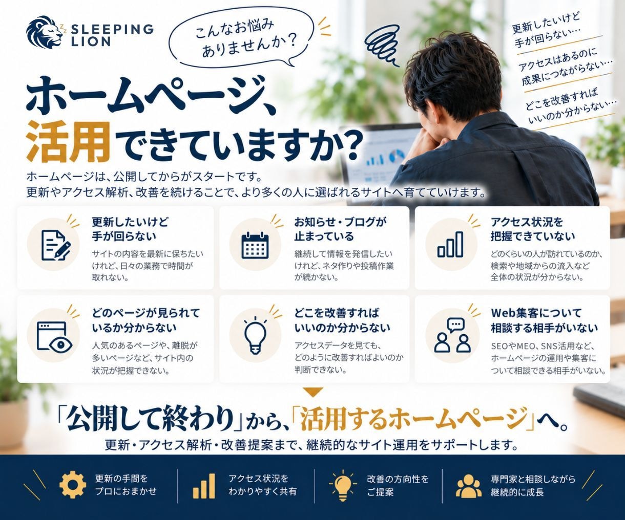ホームページの保守・運用を継続的にサポートします 更新・解析・改善提案まで｜公開後のサイト運用を伴走支援 イメージ2