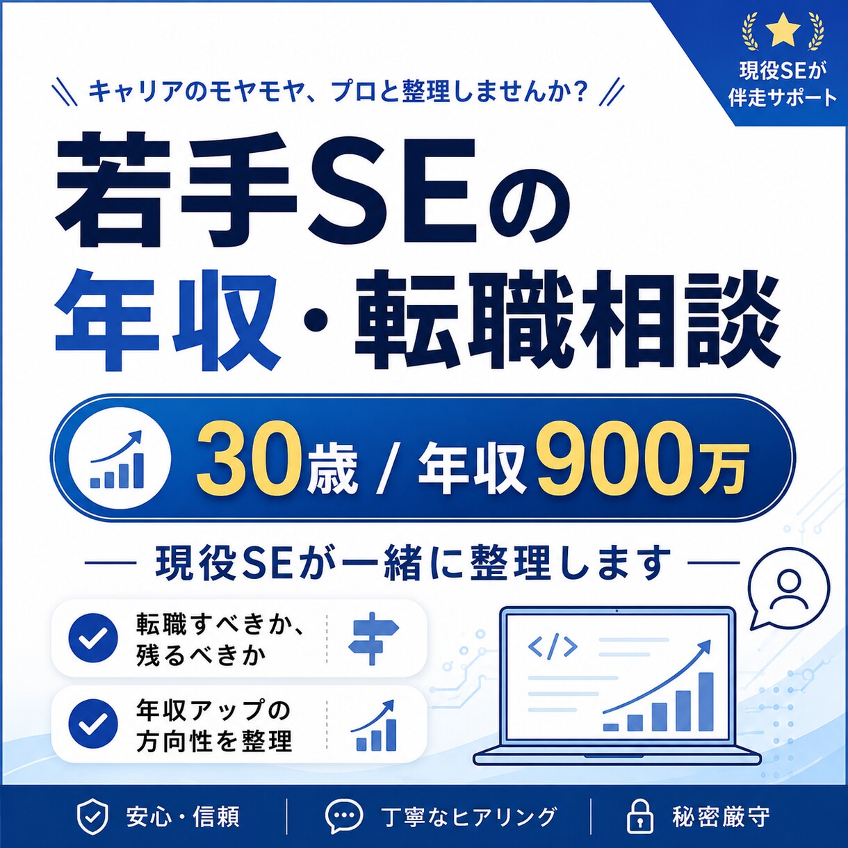 若手SEの年収アップ・転職相談に乗ります 【30歳/年収900万】まずは30分でモヤモヤを整理 イメージ1