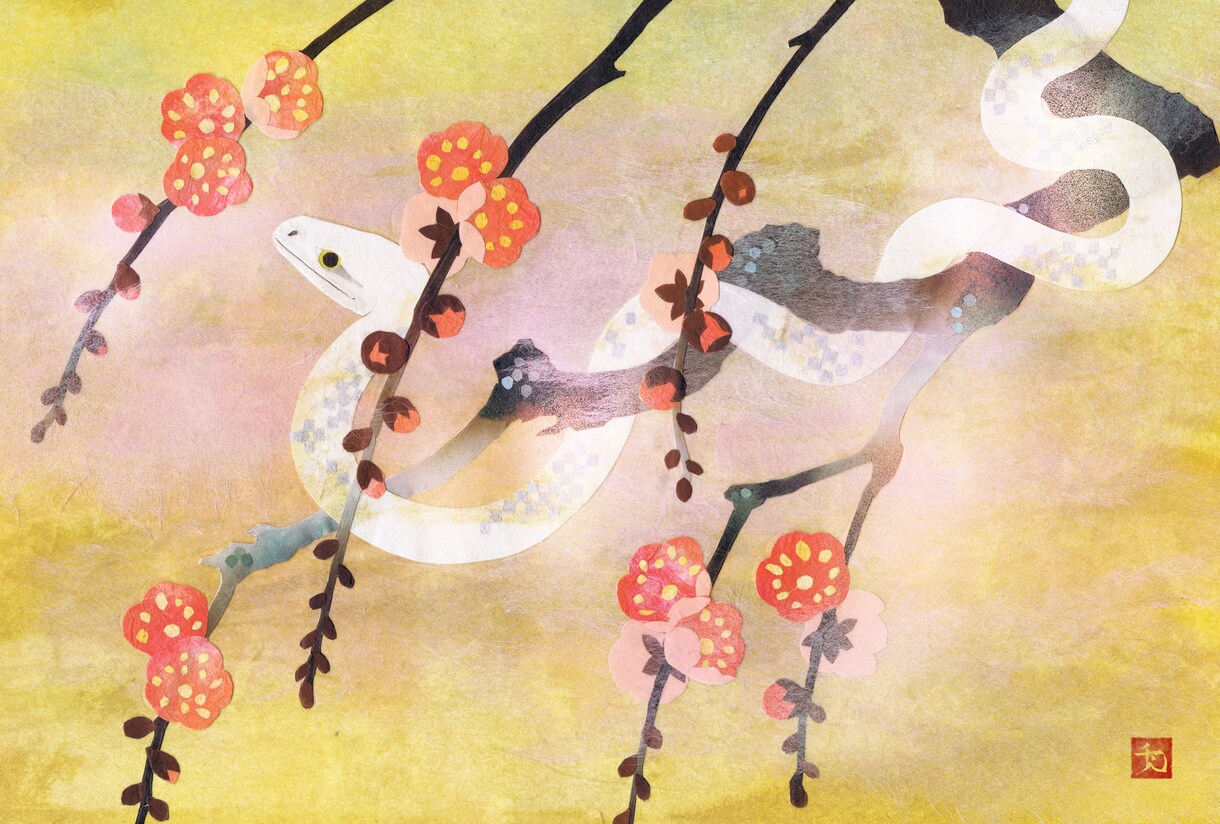 A4サイズ-和紙貼り絵イラスト制作承ります 【鳥・動物・自然をテーマにしたほっこり和風貼り絵イラスト】 イメージ6