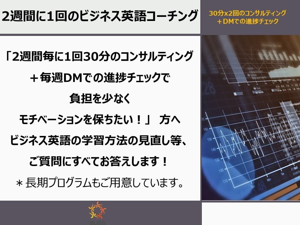 ビジネス英語コーチング30分x2回をご提供します 30分x2回/月のコンサルティングで負担を少なく学習継続！ イメージ1