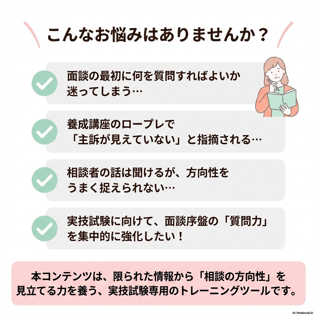 国キャリ実技面談｜質問力トレーニングAI提供します 面談序盤の質問力を鍛え主訴の方向性を見立てる練習ができます イメージ2