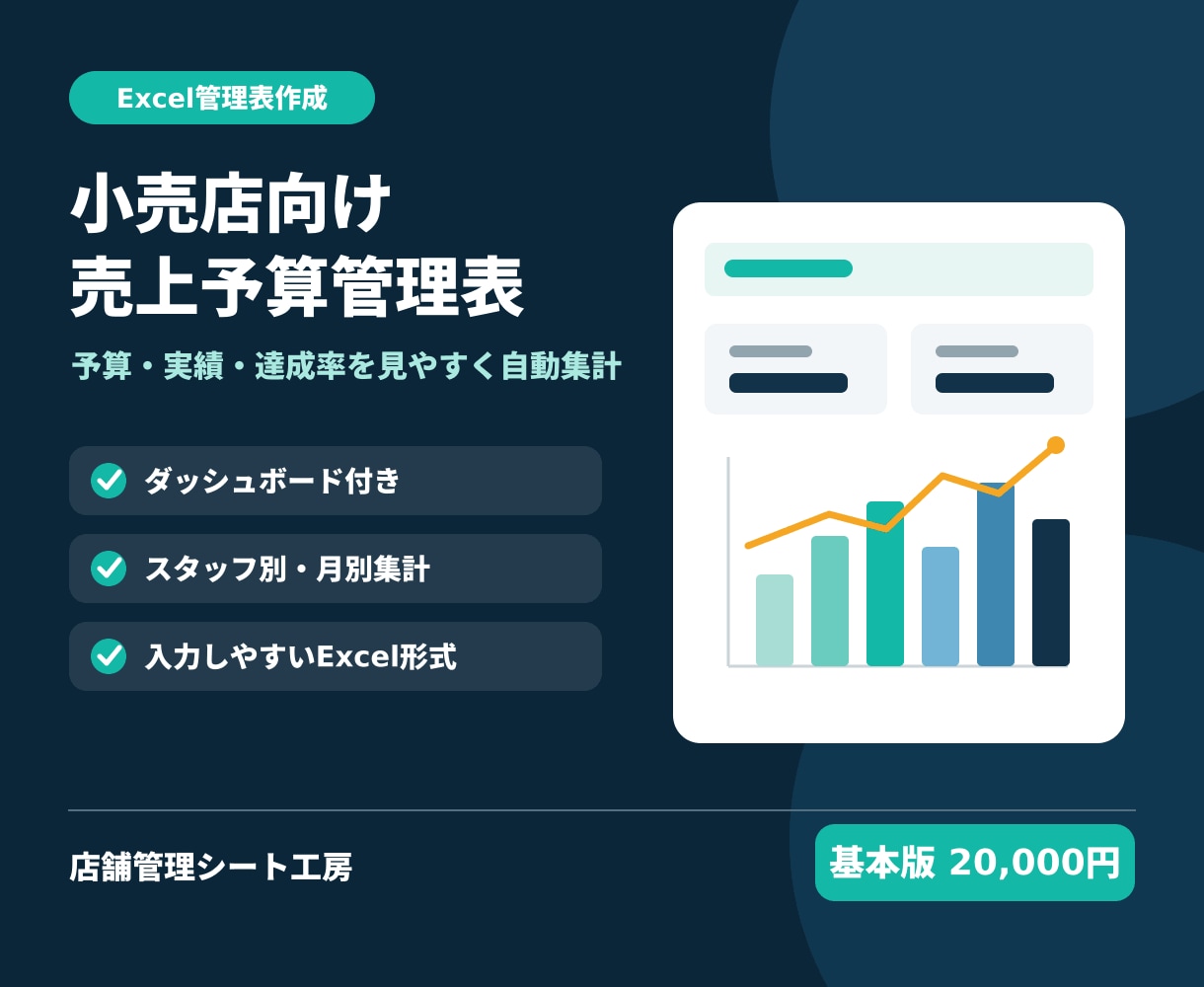 小売店向け売上予算管理表を作成します 予算・実績・達成率を見やすく自動集計 イメージ1