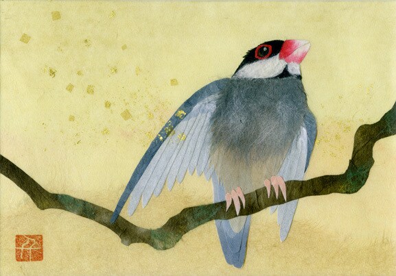 A5サイズ-和紙貼り絵イラスト制作承ります 【鳥・動物・自然をテーマにしたほっこり和風貼り絵イラスト】 イメージ3
