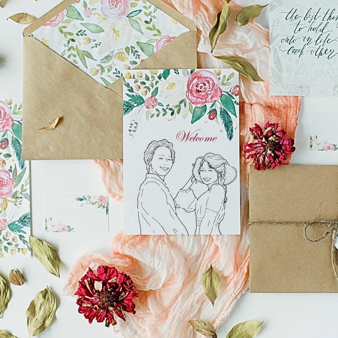 結婚式に◎おしゃれな線画で似顔絵イラスト描きます ◾️ペーパーアイテムにおすすめ◾️似てるウェディングイラスト イメージ3
