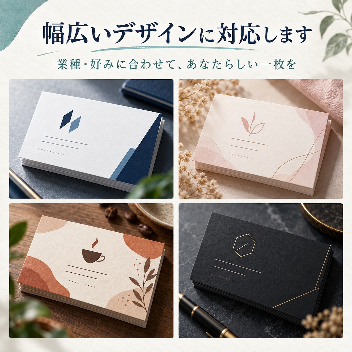 印象に残るおしゃれな名刺をデザインします シンプルなのに、ちゃんと目を引く。あなたらしい名刺を。 イメージ2