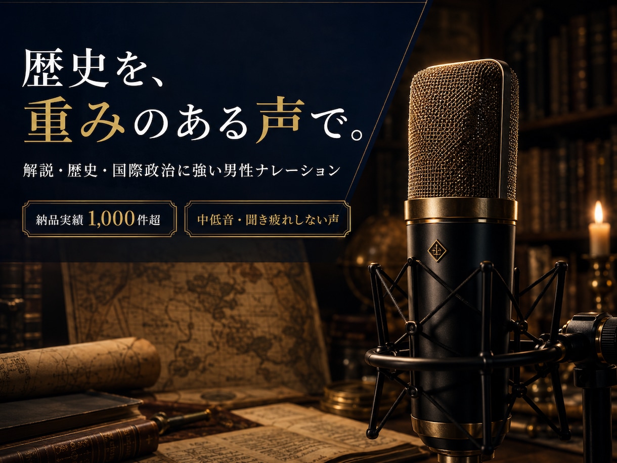 歴史・教養に強い重厚な男性ナレーションを収録します 累計納品1000件超｜重厚・聞き疲れしにくい男性ナレーション イメージ1