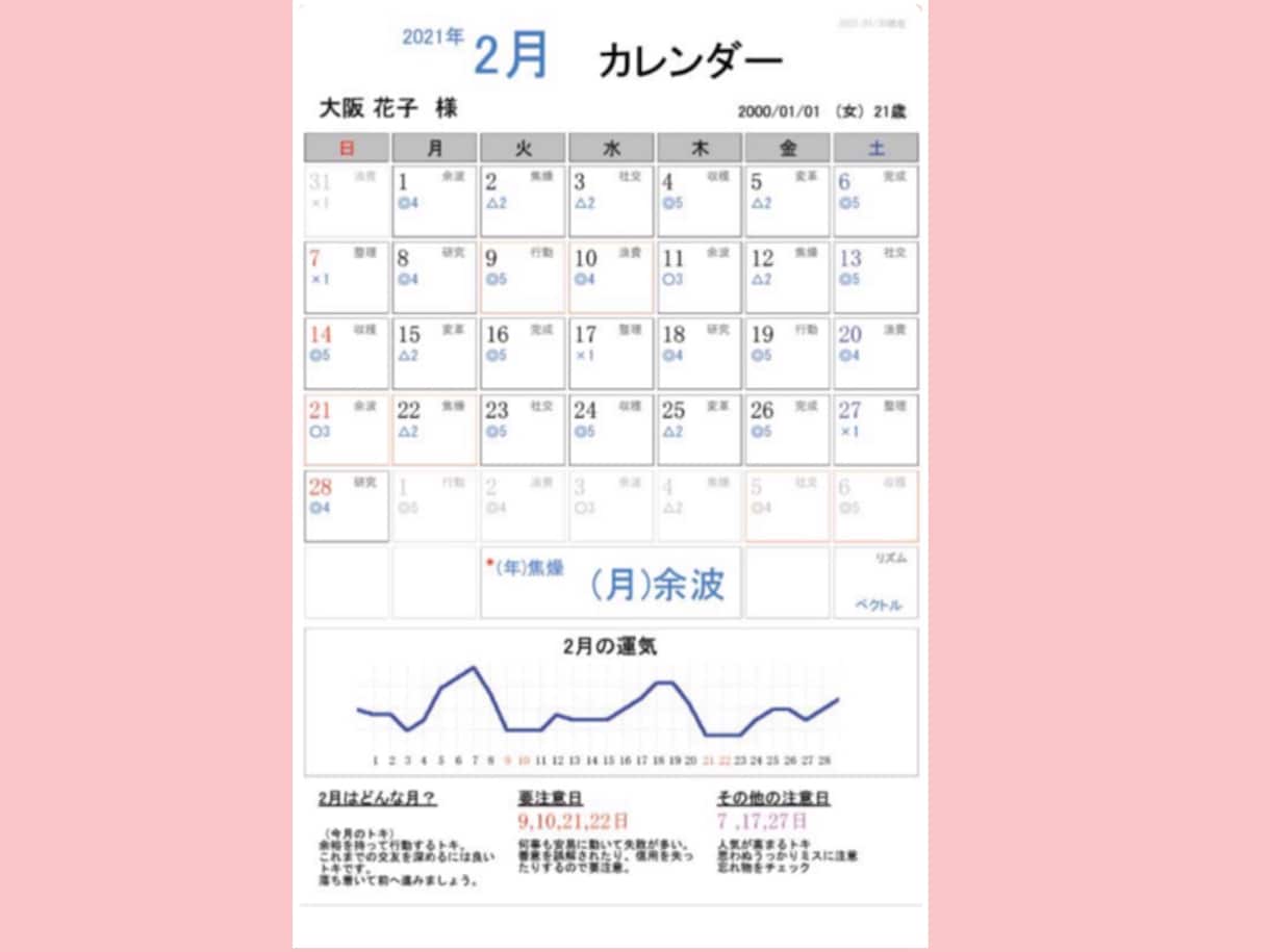 1年分まとめ買い！貴方だけの運気カレンダー作ります この月はどんな運気かが知れる貴方だけのカレンダー。画像12枚 イメージ2