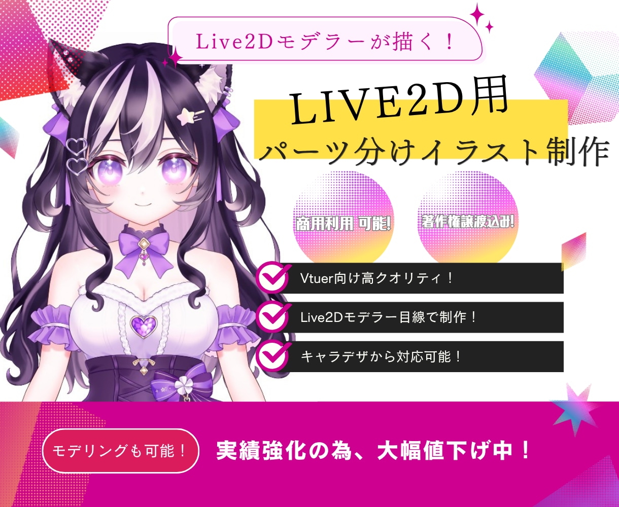 Live2D用パーツ分けイラスト制作します 世界にひとつだけの魅力たっぷりのキャラクターを制作します！ イメージ1