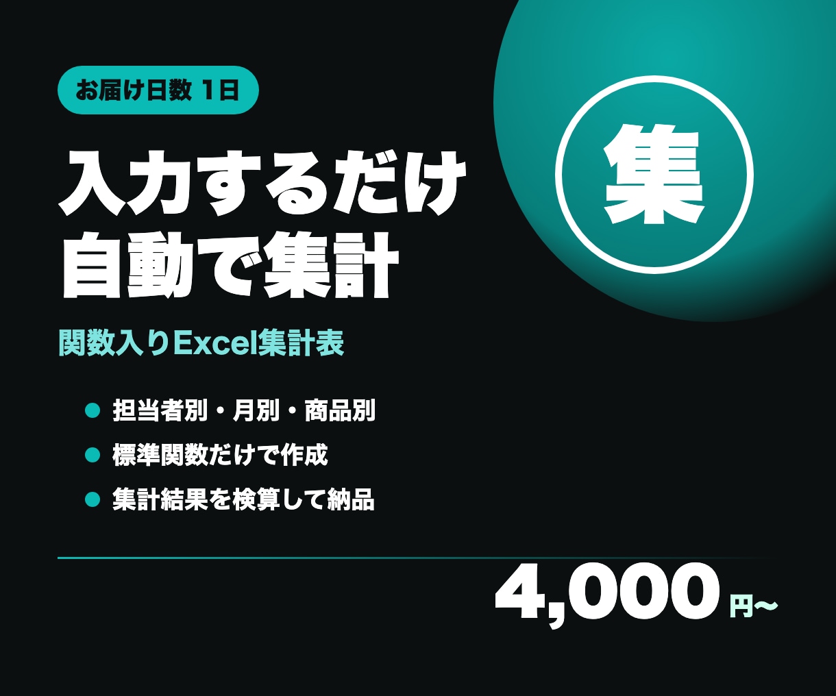関数入りのExcel集計表を作成します 担当者別・月別・商品別の合計が、データを貼るだけで出ます イメージ1