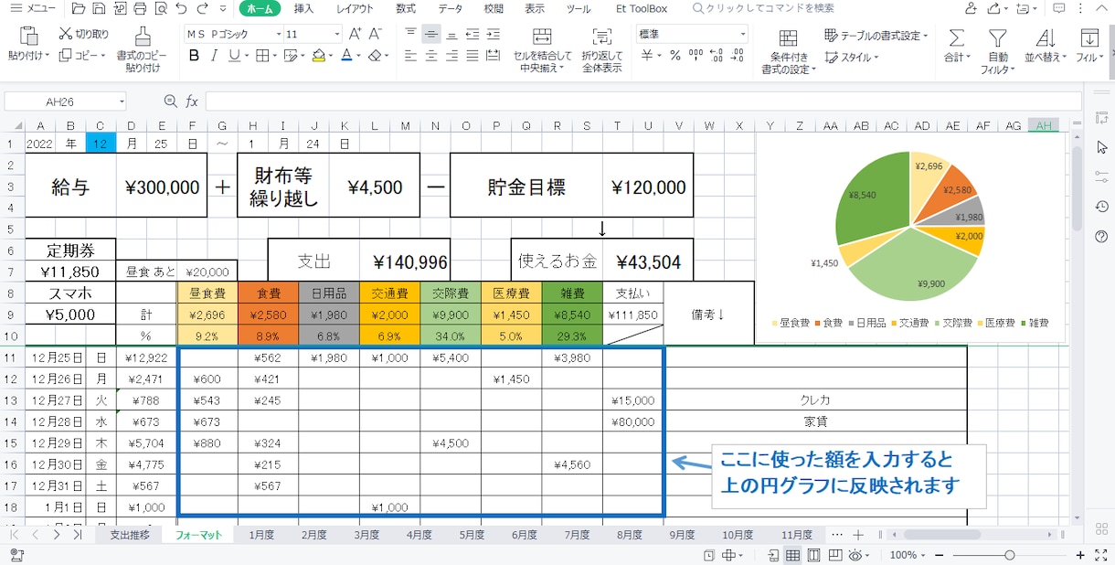 エクセル家計簿をお送り致します 「食費」,「日用品」など、その日に使った金額を入力するだけ！ | ココナラ