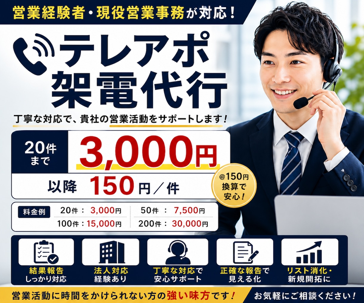 1架電150円｜営業経験者がテレアポ代行します 現役営業事務｜法人営業対応｜結果報告付き イメージ1