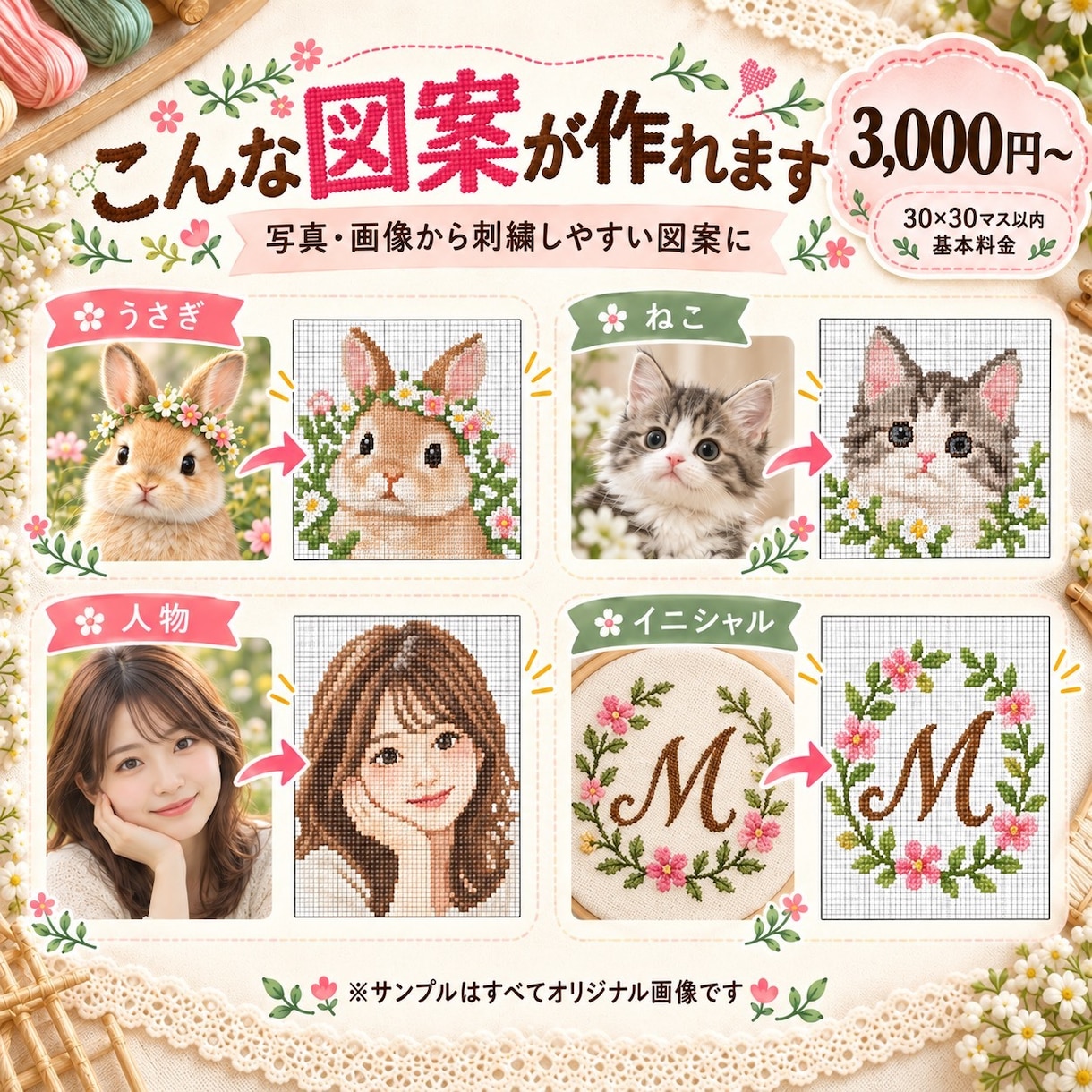オリジナルのクロスステッチ図案を作成します お好きな画像やイラストを刺繍用図案にします♪ イメージ2